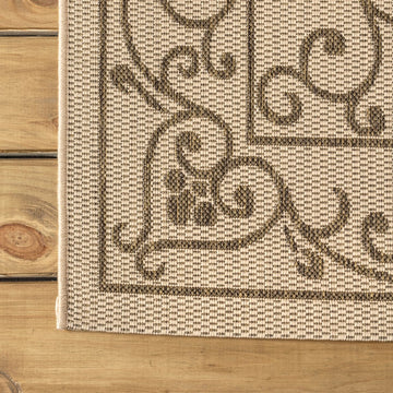 Charleston Vintage Filigree Textured Weave Indoor/outdoor Round Rug